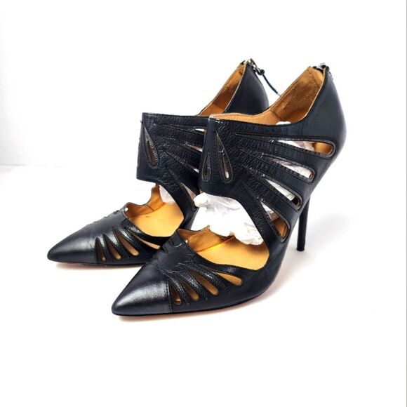 L.A.M.B Kegan Leather Pointed Toe Stiletto Heels Black Size 10M - Picture 2 of 9